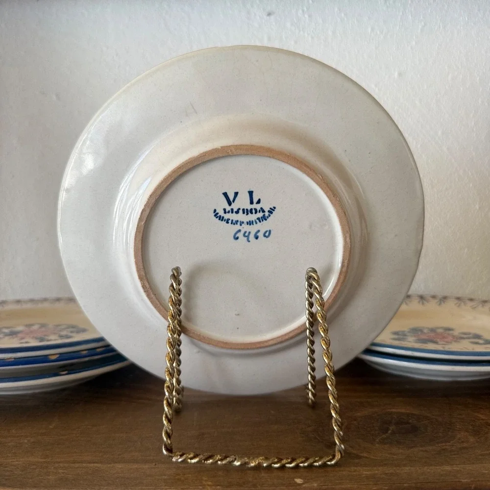 6pc Vintage VL Lisboa Portugal Faience Salad Plates Set of 6 Folk Art 6460
